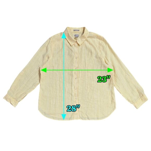 Chico's 100% Linen No Iron Yellow White Double Stripe Roll Tab Sleeve Shirt - Picture 3 of 10